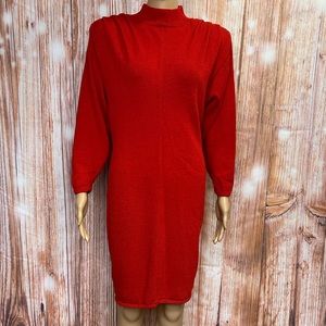 St John for Saks Fifth‎ Avenue Vintage 80’s Red Mock Neck Sweater Dress